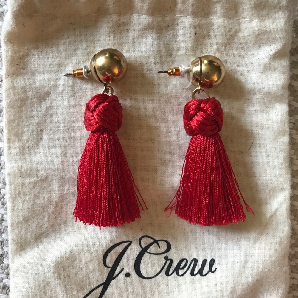 J. Crew red tassel earrings. 2” drop from post